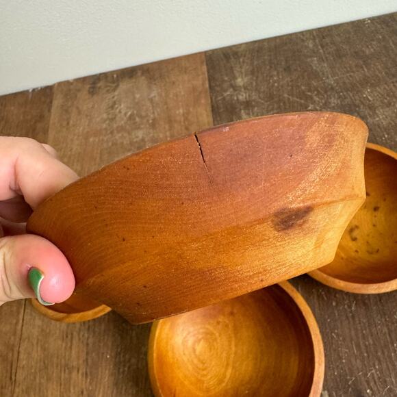 Set of 4 Woodpecker Woodware Japan Wooden Serving Dinnerware Bowls MCM - Picture 3 of 6